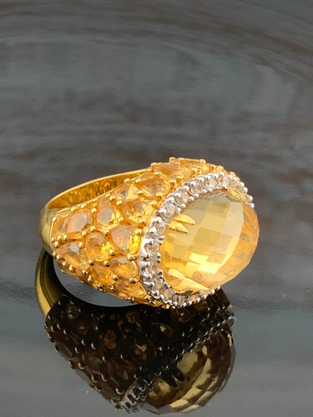 Beautiful BOLD Citrine 14K Goldplated 925 Sterling Silver Cocktail Ring J1462